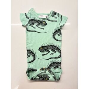 Mini Rodini Mint Green Lizard Print Organic Cotton Bodysuit Size 56/62